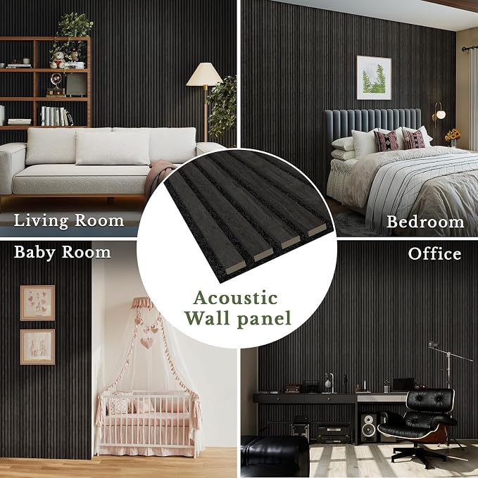 MISSDAY Wood Slat Acoustic Wall Panels, 4 Packs 94.5" x 12.6" Black Soundproof Panel For Interior Wall Decor Noise Absorbing-3D Textured Wooden Panel Sound-Absorbing for Home, Office, Studio - Image 3