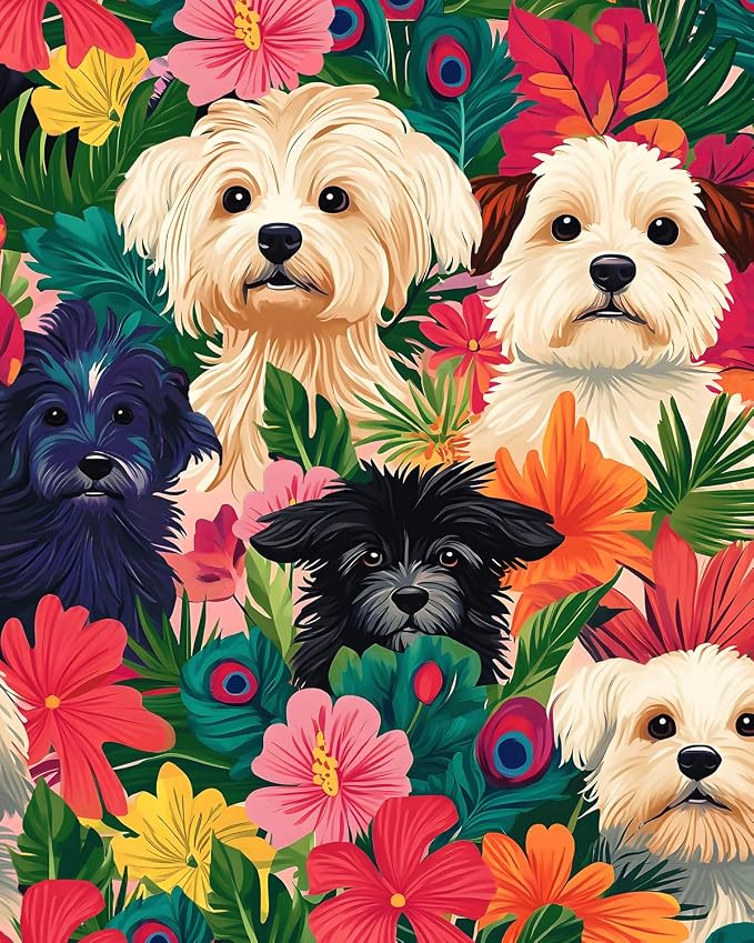 BOKEBEVE Dogs Floral Wallpaper Peel and Stick Boho Colorful 17.5 x 393.5In | Extra Long Removable Renter Friendly Vintage Floral Wall Paper for Bedroom Bathroom Cabinet Drawer Feature Accent Wall by BOKEBEVE