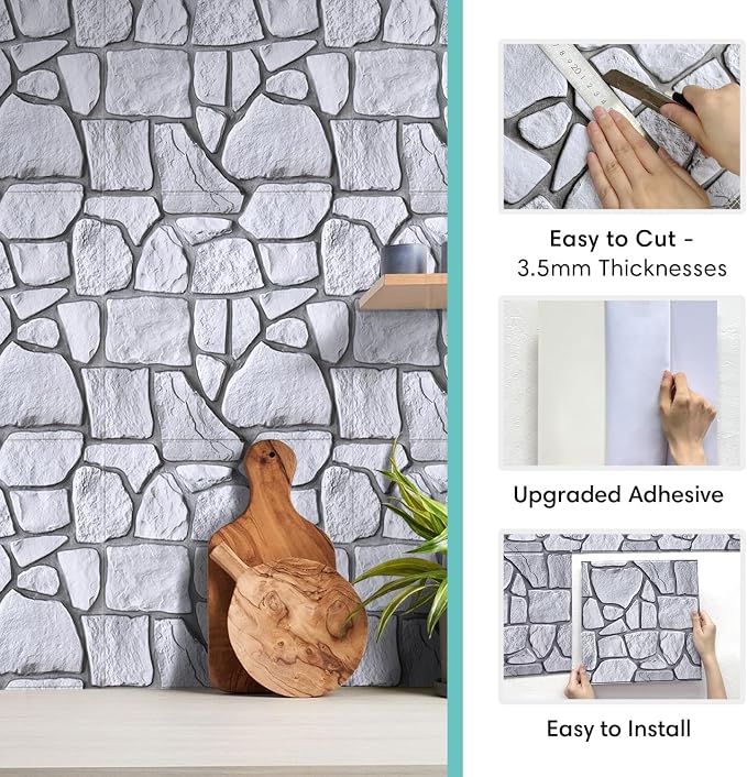 Commomy Faux Stone Peel and Stick 3D Wall Panels 10 Pcs 11.8" x 11.8" | Ultralight Thin PVC Printable Faux Rock Wall Covering Decorative Tiles for Living Room,Fireplace(Covers 9.7 sq.ft) - Image 5
