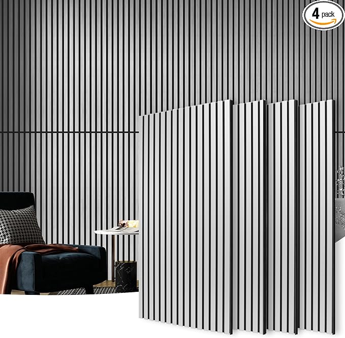 Art3d 4 Wood Slat Acoustic Panels for Wall and Ceiling - 3D Fluted Sound Absorbing Panel with Wood Finish - Brushed Silver by Art3d