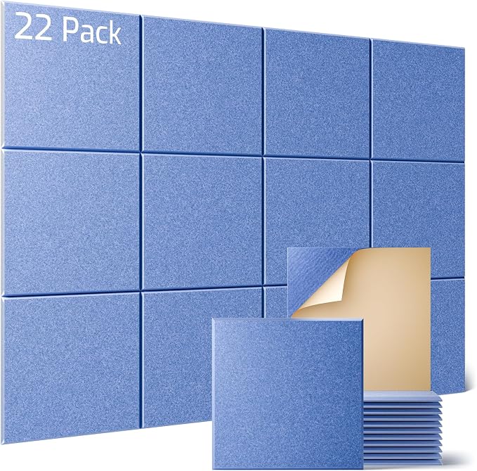 Sonicism 22 Pack Acoustic Wall Panels with Self-Adhesive, 12" X 12" X 0.4" Sound Proof Foam Panels, Decorative Soundproof Wall Panels, Sound Proof Absorbing Tiles for Home & Offices, Sky Blue by Sonicism