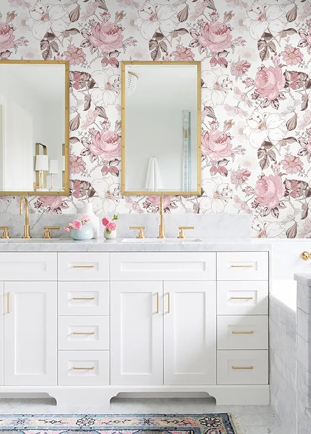 Hopepak Floral Peel and Stick Wallpaper Modern Pink Wall Paper Self Adhesive Removable Contact Paper for Girls Bedroom Cabinets Bathroom Nursery Home Decoration 16.1'' x 118'' - Image 4
