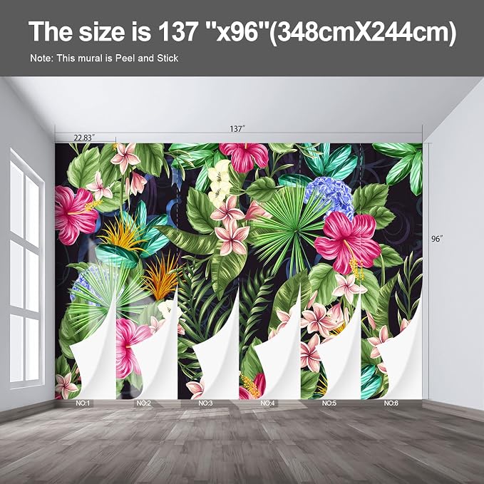 Floral Large wall murals Peel and Stick self Adhesive Flowers Wallpaper for Bedroom Living Room - 96"x137" - Image 2