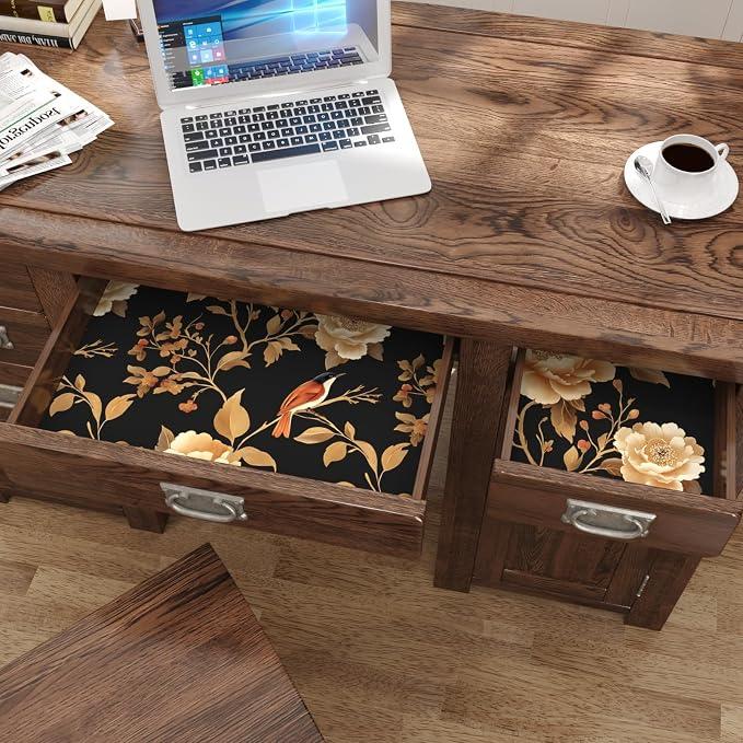 Laatse Dark Floral Bird Wallpaper Peel and Stick 17.5"x 118",Black/Golden | Self Adhesive/Removable/Waterproof/Thick Vinyl Contact Paper for Bathroom Bedroom Shelf Cabinet Drawer,Prepasted,Easy Peel - Image 4
