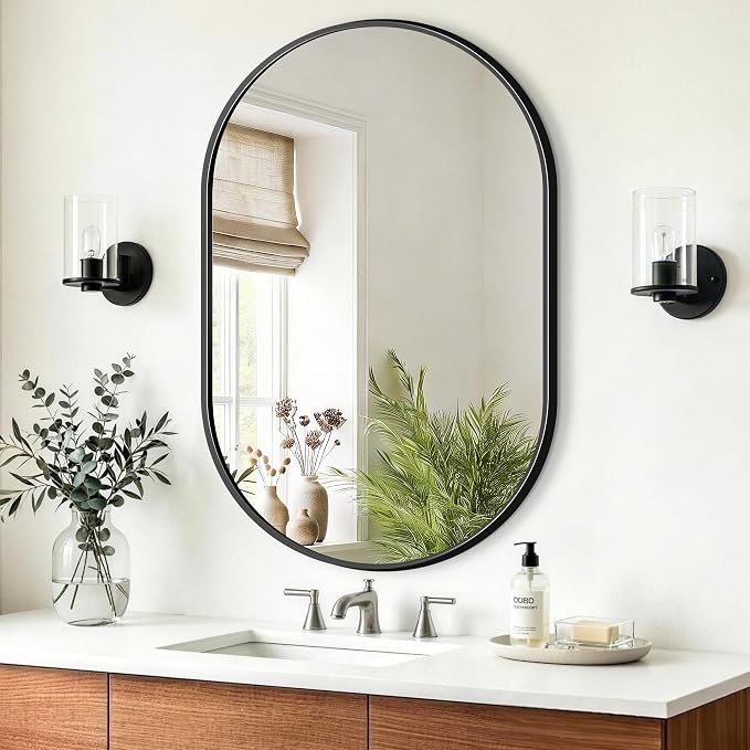 Oval Bathroom Mirror, 24"x36" Black Vanity Mirror for Over Sink by TRAHOME