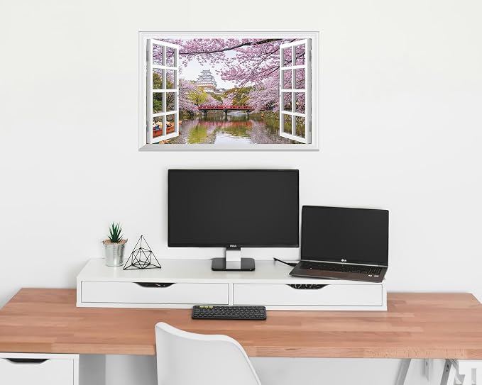 FLFK Fake Window Wall Decal - Cherry Blossom Faux Window Wall Mural for Wall Decor, Peel and Stick Wall Sticker,24"x16" - Image 5