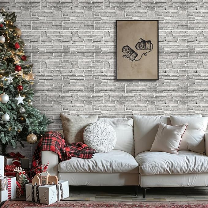 COMSTICKC 3D Faux Stone Wall Panels Peel and Stick, 10 Pcs 11.8" x 11.8" | Gray, Not Real Stone, Ultra-Light Thin PVC Wall Sticker, 3D Fake Rock Decorative Tiles Covering for Easy DIY, Cover 9.7 sq ft - Image 2