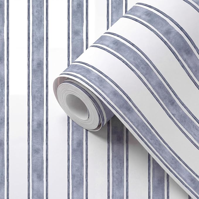 Affrolling Striped Peel and Stick Wallpaper 15.75"x118.11",Navy Blue | Watercolor Self Adhesive Contact Paper, Removable for Bedroom Cabinet Furniture, Cute Decor for Nursery Craft Room DIY - Image 2