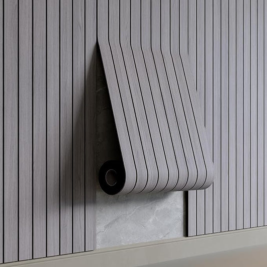 YU LI 3DH Peel and Stick PVC Slat Wall Panel 118"x15.75" Self-Adhesive Thick Faux Grey Wood Grain Wallpaper Panel 3D Soundproof Wall Panels for Walls & Ceilings by YULI3DH