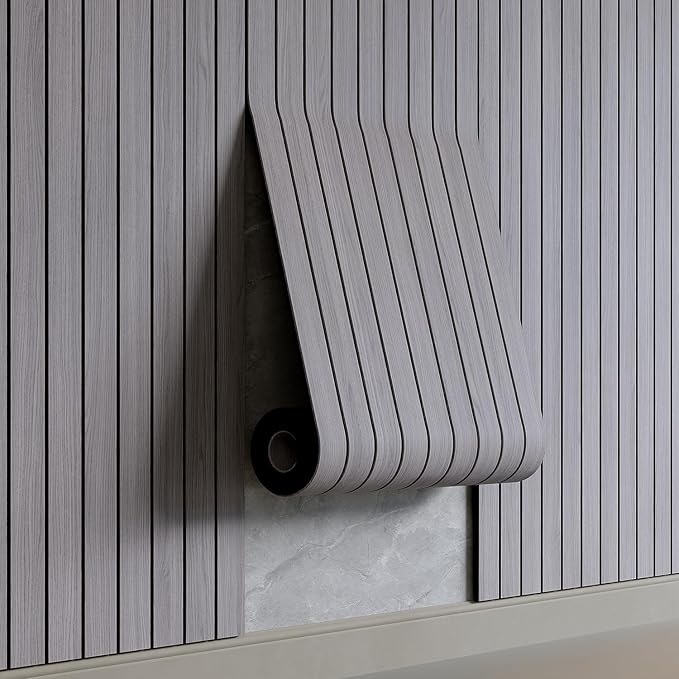 YU LI 3DH Peel and Stick PVC Slat Wall Panel 236"x15.75" Self-Adhesive Thick Faux Grey Wood Grain Wallpaper Panel 3D Soundproof Wall Panels for Walls & Ceilings by YULI3DH