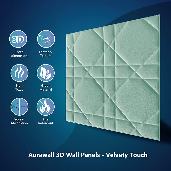 Velvet 3D wall Panels for Interior wall Decor Peel and Stick, Soundproof Geometric Textured 3D Wall Panels for Living Room, Bedroom, TV Background 17.7" x 17.7" 12pcs (Green) - Image 3