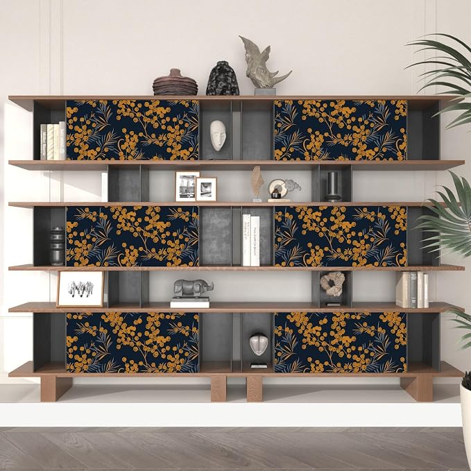 Laatse Dark Gold Floral Leaf Vintage Wallpaper Peel and Stick 17.5" × 393" | Self Adhesive/Removable/Waterproof/Thick Vinyl Contact Paper for Bathroom Bedroom Shelf Cabinet Drawer,Prepasted,Easy Peel - Image 7