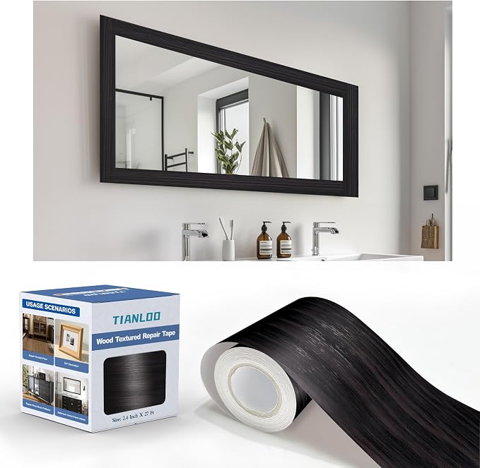 TIANLDD 27 FT Wood Grain Wallpaper Border, Removable Waterproof Mirror Border Peel and Stick,Bathroom Mirror Frame Border.(Dark Brown Oak) by TIANLDD