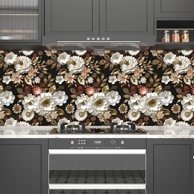 Laatse Dark Gold Floral Wallpaper Peel and Stick 17.5" × 118" | Self Adhesive/Removable/Waterproof/Thick Vinyl Contact Paper for Bathroom Bedroom Shelf Cabinet Drawer,Prepasted,Easy Peel - Image 8