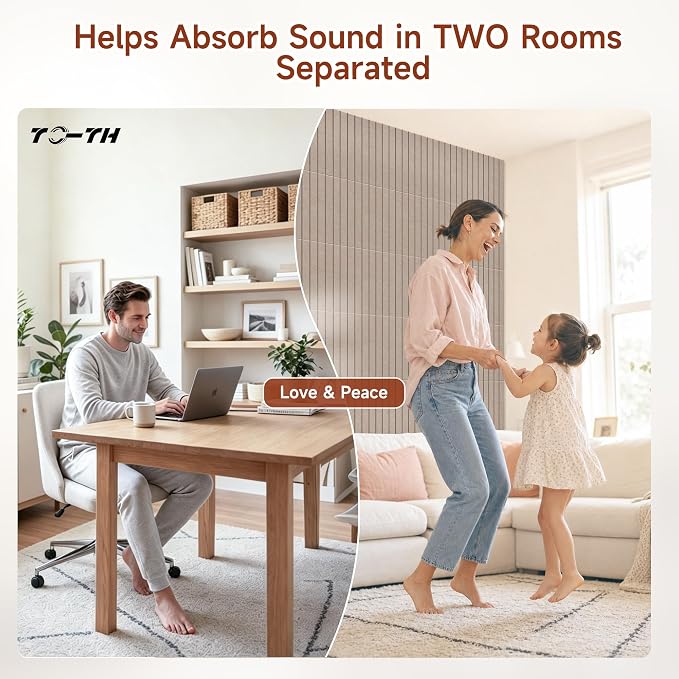 TO-TH Sound Proof Panels Self-Adhesive Sound Deadening Panel 12 Pack, Camel | Peel and Stick, High Density Polyester Fiber, Absorb Sounds, 11.8"×15.7"×0.35", Interior Wall Decor for Studio, Garage, Home - Image 5