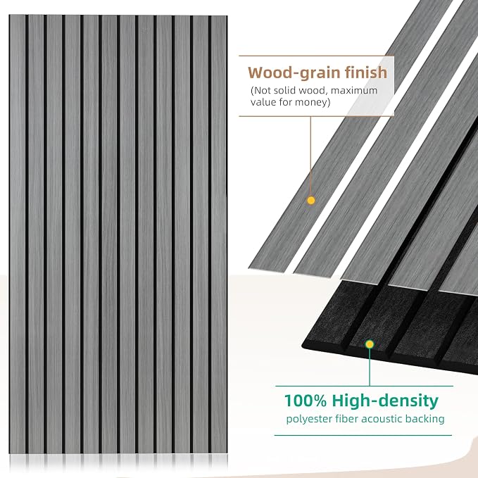Acoustic Wall Panels, 10 Pack Sound Panels, 47.2”x23.6”,Gray Oak | Soundproof Panels with Simulated Wood Grain Finish,Acoustic Wall Panels,Decorative Wall Panels, High-Density Polyester Fiber - Image 2