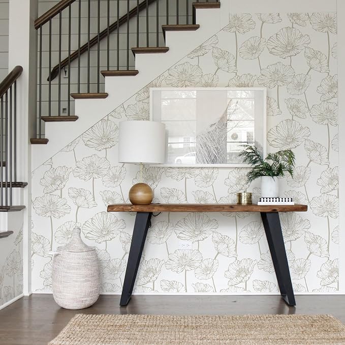 Orainege Modern Peel and Stick Wallpaper Beige and White Floral Wallpaper | 17.3inx118.1in Self Adhesive Contact Paper Decorative Wallpapers for Bedroom Bathroom Cabinets Decor Vinyl Removable - Image 8
