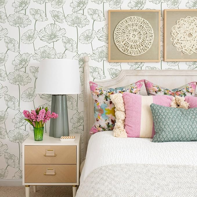 Orainege Floral Peel and Stick Wallpaper Boho Contact Paper | 17.3inx393.7in Green and White Wallpaper Self Adhesive Decorative Wall Paper for Bedroom Living Room Decor Removable - Image 2
