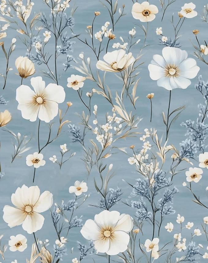 Laatse Vintage Floral Wallpaper Peel and Stick 17.5" x 118",Blue/White | Self Adhesive/Removable/Waterproof/Thick Vinyl Contact Paper for Bathroom Bedroom Shelf Cabinet Drawer,Prepasted,Easy Peel by Laatse