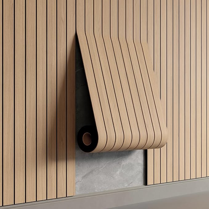 YU LI 3DH Peel and Stick PVC Slat Wall Panel 118"x15.75" Self-Adhesive Thick Faux Oak Wood Grain Wallpaper Panel 3D Soundproof Wall Panels for Walls & Ceilings by YULI3DH