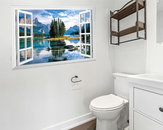 FLFK Fake Window Wall Mural - Trees in The Lake Faux Window Wall Sticker for Wall Decor, Peel and Stick Wall Decals,48"x32",Set of 2 Sheets - Image 5