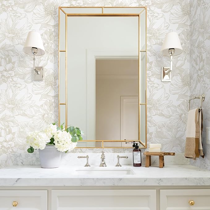 Ismoon Large Floral Peel and Stick Wallpaper Boho Beige/Coffee Contact Paper 17.3inx49ft Modern Wall Paper Removable Self Adhesive Bedroom Cabinet Bathroom Waterproof Mural Wall Decor Vinyl Roll - Image 4