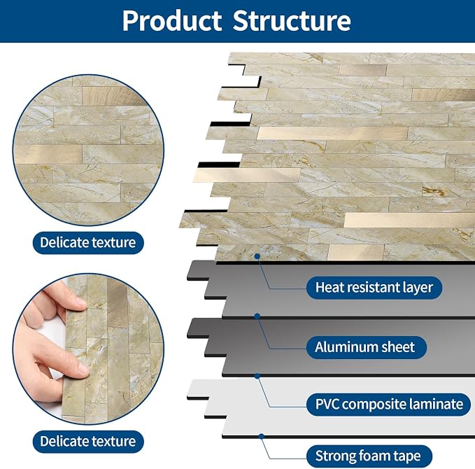 Yipscazo 2026 New Upgrade Peel and Stick Backsplash, Stick on Backsplash Tiles for Kitchen, Bathroom, Fireplace (20 Sheets, Polished Beige Yellow) - Image 6