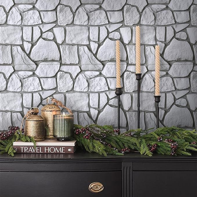 COMSTICKC 3D Faux Stone Wall Panels Peel and Stick, 10 Pcs 11.8" x 11.8" | Gray, Not Real Stone Wallpaper, Fake Stone Decorative Tiles Wall Covering for Quick DIY Wall Upgrades, Cover 9.7 sq ft - Image 2