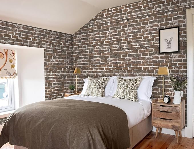 Timeet 3D Vintage Brown Brick Wallpaper 17.7"×472" Brick Peel and Stick Wallpaper Brick Wallpaper Brick Self Adhesive FilmFaux Textured Wallpaper Stone Look Wall Paper Home Decor Vinyl - Image 7