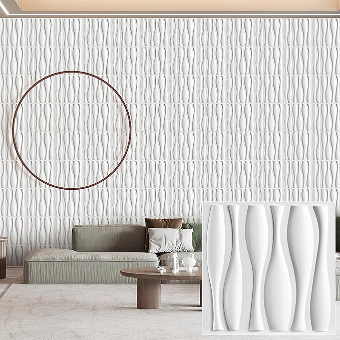 Heikki 30 Pack 3D Wall Panel for Interior Wall Décor, PVC Flower Textured Wall Panels for Living Room Bedroom Hotel Office, 11.8"x11.8", Double-Sided Tape (White-SP) by YourBestChoices