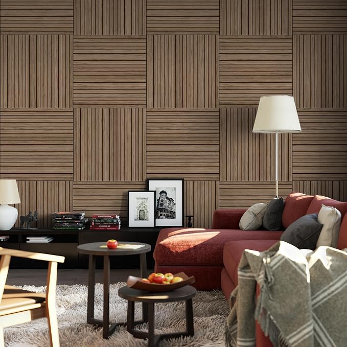 4-Piece Wood Slat Wall Panel for Interior Wall Decor Noise Cancelling 47.2" x 23.6" Peel and Stick Acoustic Decorative 3D Sound Absorbing Wall Paneling, Walnut - Image 8