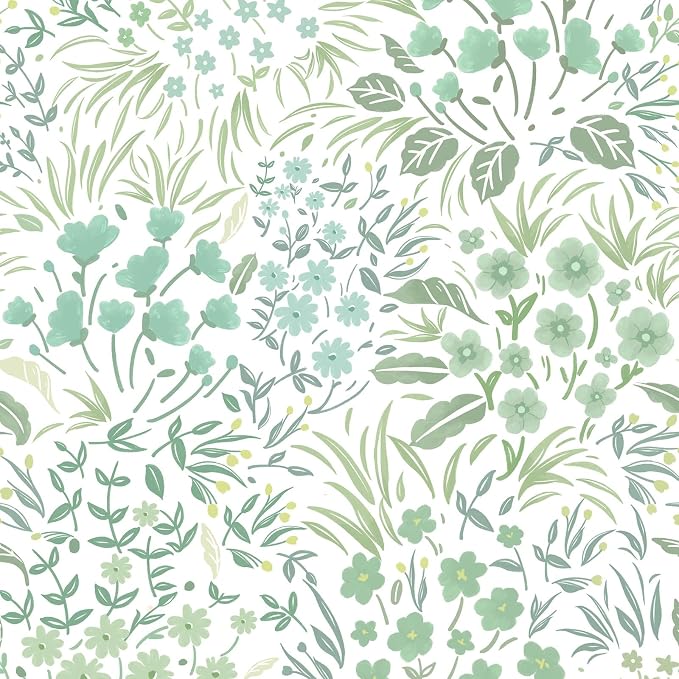 SOON AFTER Green Boho Neutral Floral Peel and Stick Wallpaper, 17.3" x 118" Removable & Waterproof Vinyl Wallpaper, Flower Self-Adhesive Contact Paper for Nursery Bedroom Cabinets by SOONAFTER