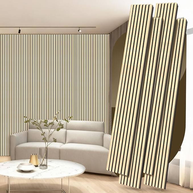 4 Pack Wood Panels for Wall, 106.3" × 11" Wood Slat Acoustic Panels, Soundproof 3D Fluted Panels for Interior Wall Decor (Oak) by Ritollo