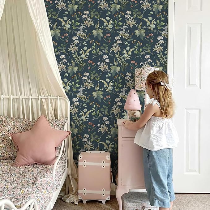 Simon&Siff Vintage Floral Peel and Stick Wallpaper 120" x 17.3" | Blue Botanical Contact Paper, Self Adhesive Removable Waterproof Wall Paper, Renter Friendly, Bedroom Cabinets DIY Decor - Image 6