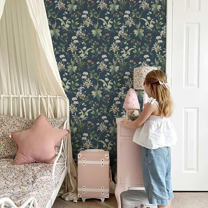 Simon&Siff Vintage Floral Peel and Stick Wallpaper 800" x 17.3" | Blue Botanical Contact Paper, Self Adhesive Removable Waterproof Wall Paper, Renter Friendly, Bedroom Cabinets DIY Decor - Image 7