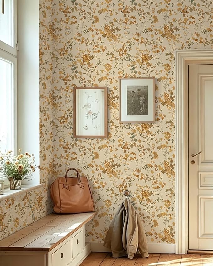 Dimoon Boho Peel and Stick Wallpaper Brown Floral Contact Paper 17.3x394in |Neutral Botanical Flower Leaf Renter Friendly Removable Self Adhesive Stick on Wall Paper Decor for Bathroom Bedroom Vinyl - Image 3