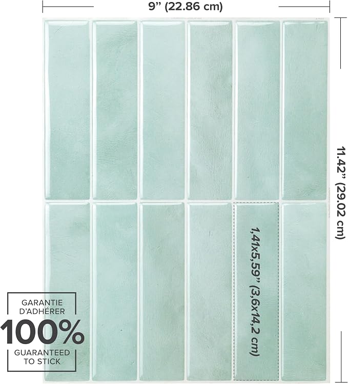 Smart Tiles Peel and Stick backsplash, Stacked Teal, 11.43"x9" | Pack of 5 (3.5 sq ft), Glossy, Heat/Moisture Resistant, Low VOC, Kitchen/Bathroom, Renter Friendly, Made in Canada - Image 3