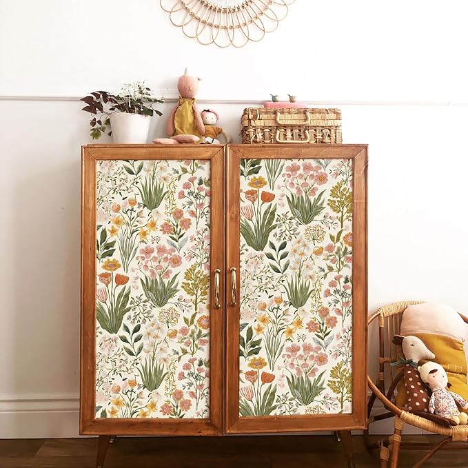 Orainege Floral Peel and Stick Wallpaper Boho Floral Contact Paper | 16.9in x118.1in Vintage Flower Wallpaper Peel and Stick Self Adhesive Flower Contact Paper Botanical Decor for Bedroom Vinyl - Image 4