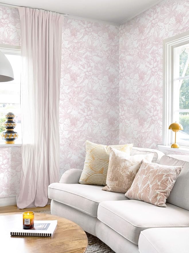 Ismoon Large Floral Peel and Stick Wallpaper Boho White/Pink Contact Paper 17.3inx32.7ft Removable Self Adhesive Bedroom Cabinet Mural Wall Decor Vinyl Roll - Image 7