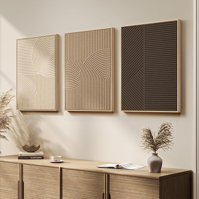 3D Textured Framed Neutral Abstract Wall Art Set, 3 Piece Modern Artwork | Solid Wood Frame, Texture Paintings, Beige Brown Tan Geometric Sculptural, 16x24 In Wall Decor for Living room Bedroom Office - Image 4