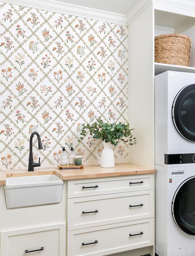 16.9 in x118 in Yellow Floral Peel and Stick Wallpaper Watercolor Flower | Boho Self Adhesive Wallpaper Modern Trellis Contact Paper DIY Removable Wallpaper for Livingroom Accent Wall Decor Vinyl Roll - Image 5
