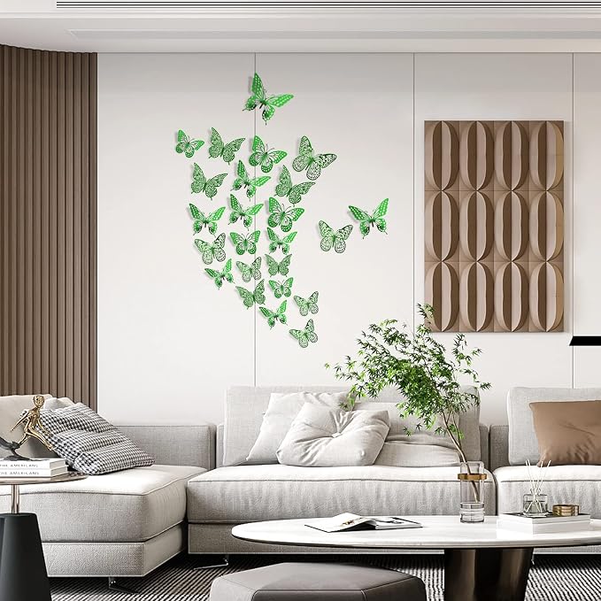 SAOROPEB 3D Butterfly Wall Decor 48 Pcs Dark Green Butterfly Decorations | 4 Styles 3 Sizes, Green Birthday Butterfly Party Decorations Butterfly Cake Decorations, Removable Stickers - Image 2