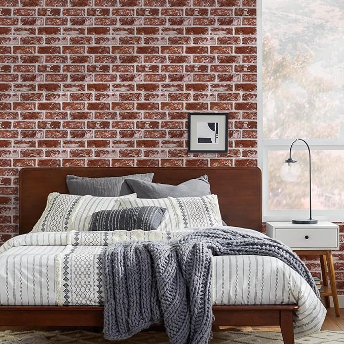 3D Peel and Stick Faux Brick Wall Panels 11.8" x 11.8" 10-Pack | Small Brick-Look Textured Sticker, Thin Lightweight PVC Self Adhesive Wall Tiles for Interior Decor, Cover 9.7 sq ft - Image 7