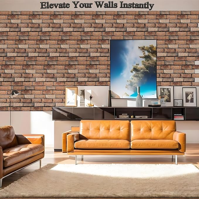 3D Brick Wall Panels Peel and Stick,10 PCS PVC Textured Wall Tiles | Waterproof, Self-Adhesive, Wall Panel Stone for Interior Décor,Living Room,Lobby Bedroom Hotel Office,11.8" x 11.8" - Image 3