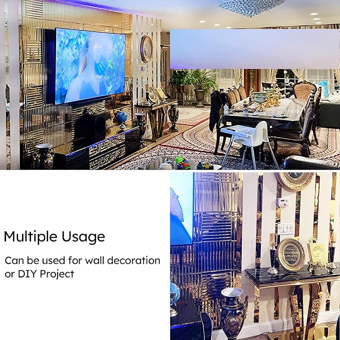 Diflart Beveled Mirror Backsplash Tiles for Kitchen, Gold Strip, 12x12 Inch, Mirror TIile for Bathroom Accent Wall, Pack of 5 Sq.ft - Image 5