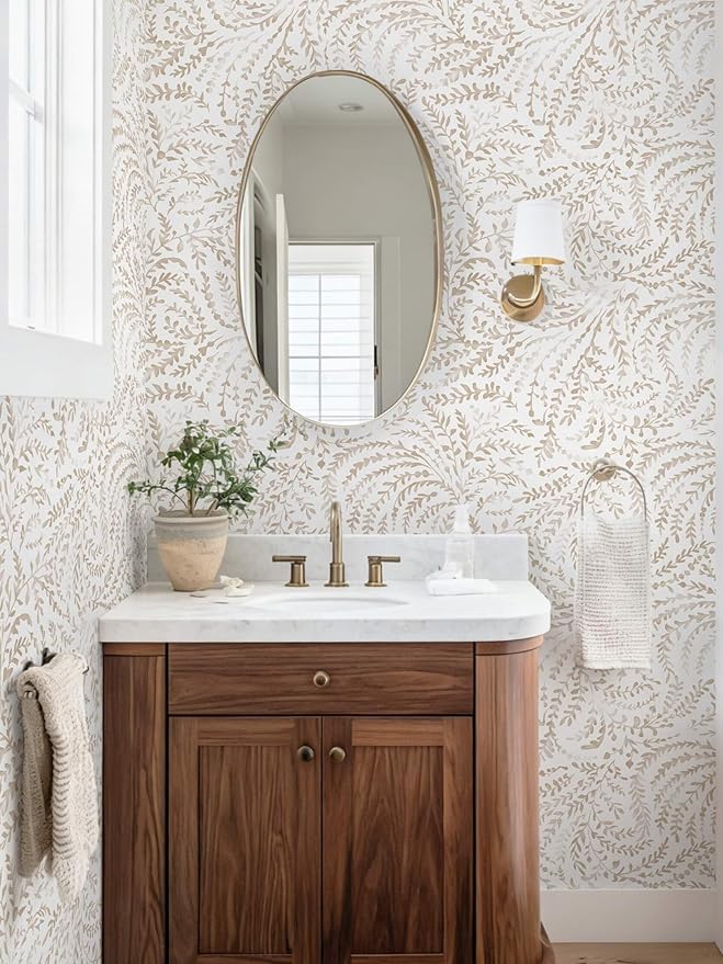 Ismoon Boho Peel and Stick Wallpaper Beige Neutral Farmhouse Contact Paper | 17.3x393in Leaf Botanical Stick on Wall Paper Removable Self Adhesive Vinyl Wallpaper for Bedroom Accent Wall Decor Hallway - Image 3