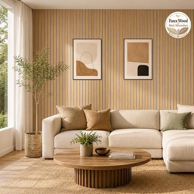 Peel and Stick PVC Slat Wall Panel, 3D Faux Oak, 15.8" x 236" | Wood Grain Self Adhesive Wallpaper, Flexible Wood Slat Wall Paneling, Noise Reducing Decorative for Bedroom Living Room - Image 5