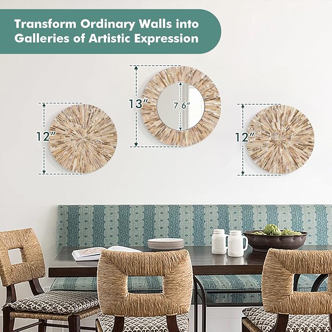 Boho Mother of Pearl Decorative Wall Mirror for Living Room,Brown - Image 3