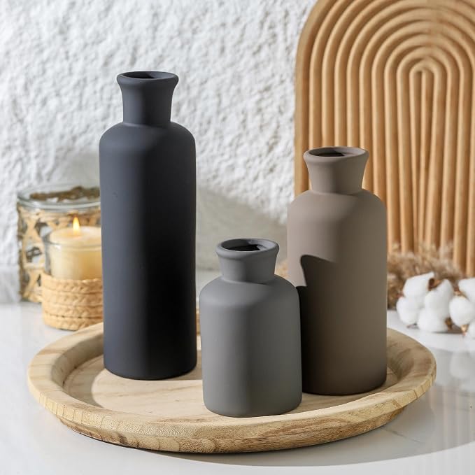 Ceramic Vase Set of 3, Neutral Vases Home Decor Rustic Farmhouse Decor Vase Terra Cotta Pottery Vases for Bouquet Pampas Grass Dried Fresh Flowers Living Room Kitchen Bedroom Bathroom - Multicolor - Image 9