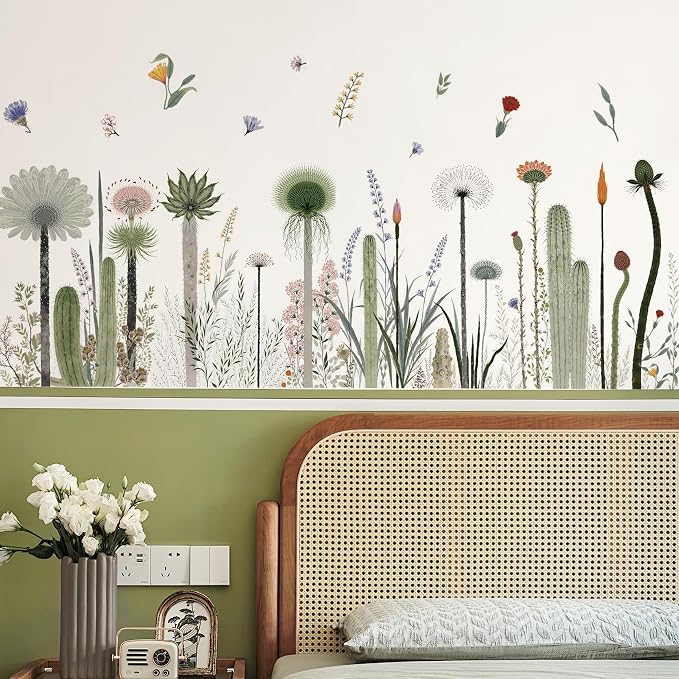 2 Pack Floral Baseboard Wall Stickers - Removable Peel & Stick Decals (3 Styles: Reeds, Flowers, Dandelions) - DIY Home Decor for Kids Girls Walls, Nursery, Classroom Wall Corner (Dandelions) - Image 5